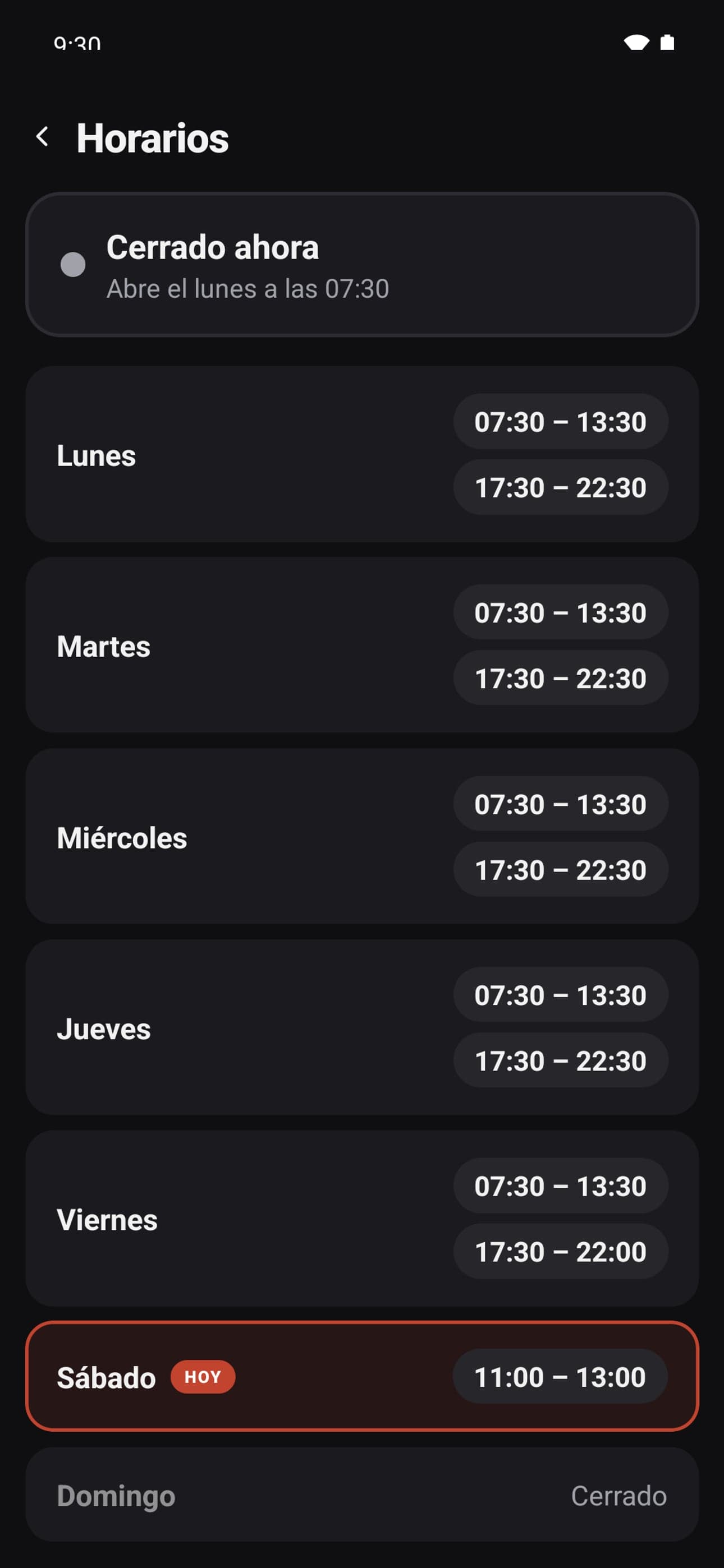 App de MYGYM: el horario del centro, con si está abierto ahora