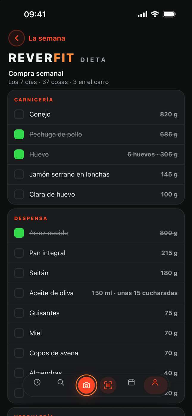 Reverfit Diet (in Spanish): the shopping list