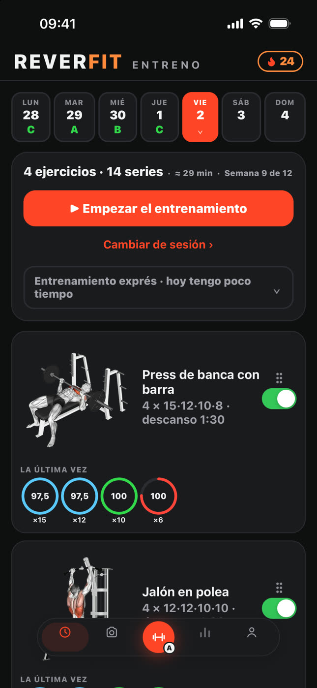 Reverfit Entreno: la pantalla Hoy