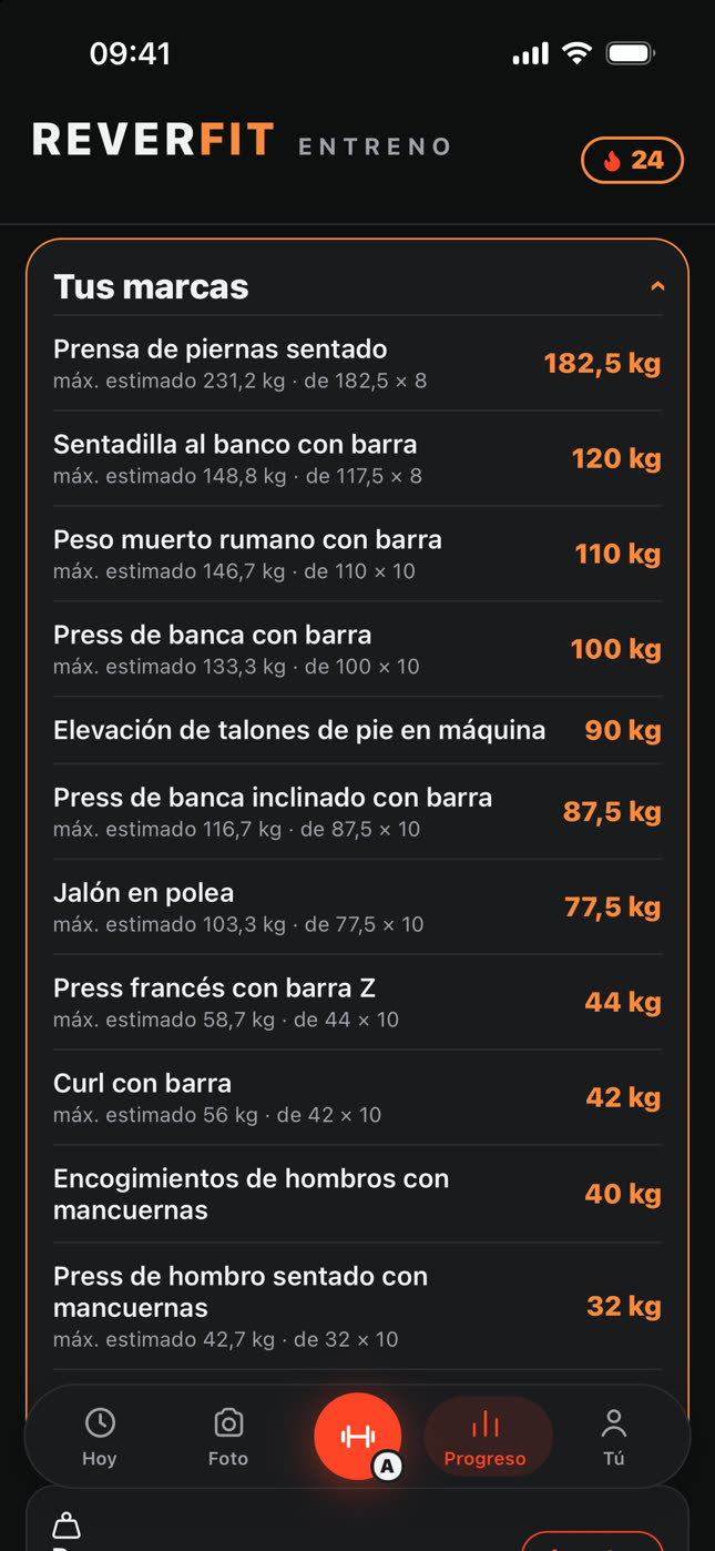 Reverfit Entreno: tus marcas