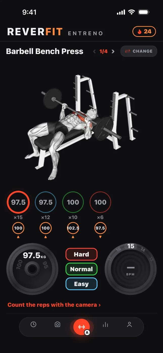 Reverfit Workout: the set with the Hard, Normal and Easy buttons