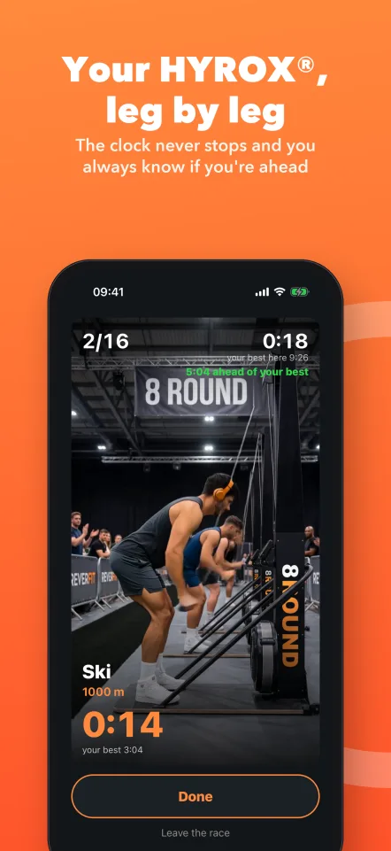 Your HYROX®, leg by leg: the clock never stops and you always know if you're ahead