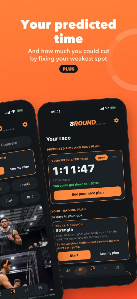 Your predicted time, and how much you could cut by fixing your weakest spot. Plus