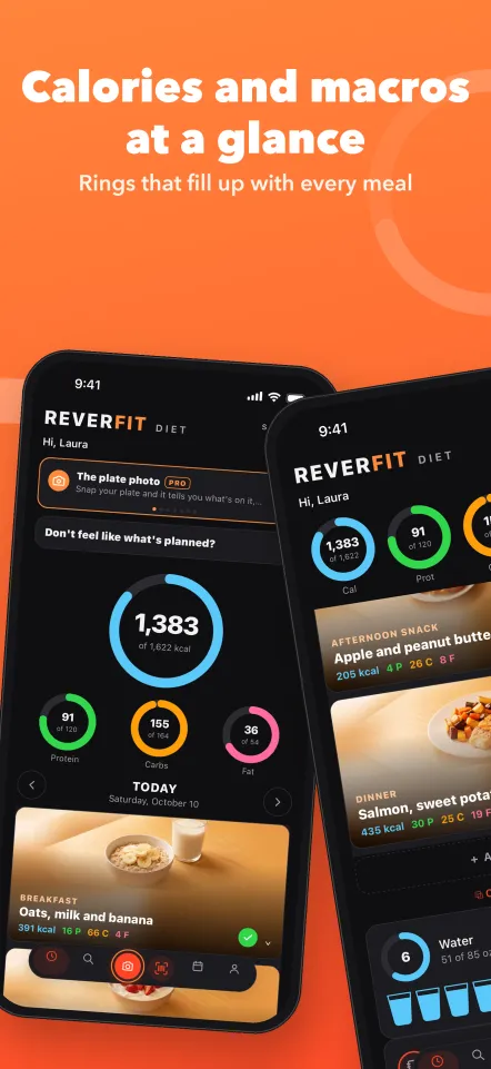 Calories and macros at a glance: rings that fill up with every meal