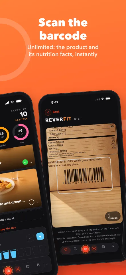 Scan the barcode: unlimited, the product and its nutrition facts, instantly