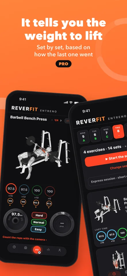 It tells you the weight to lift, set by set, based on how the last one went. Pro