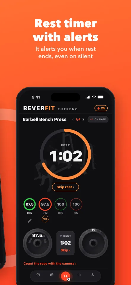 Rest timer with alerts: it alerts you when rest ends, even on silent