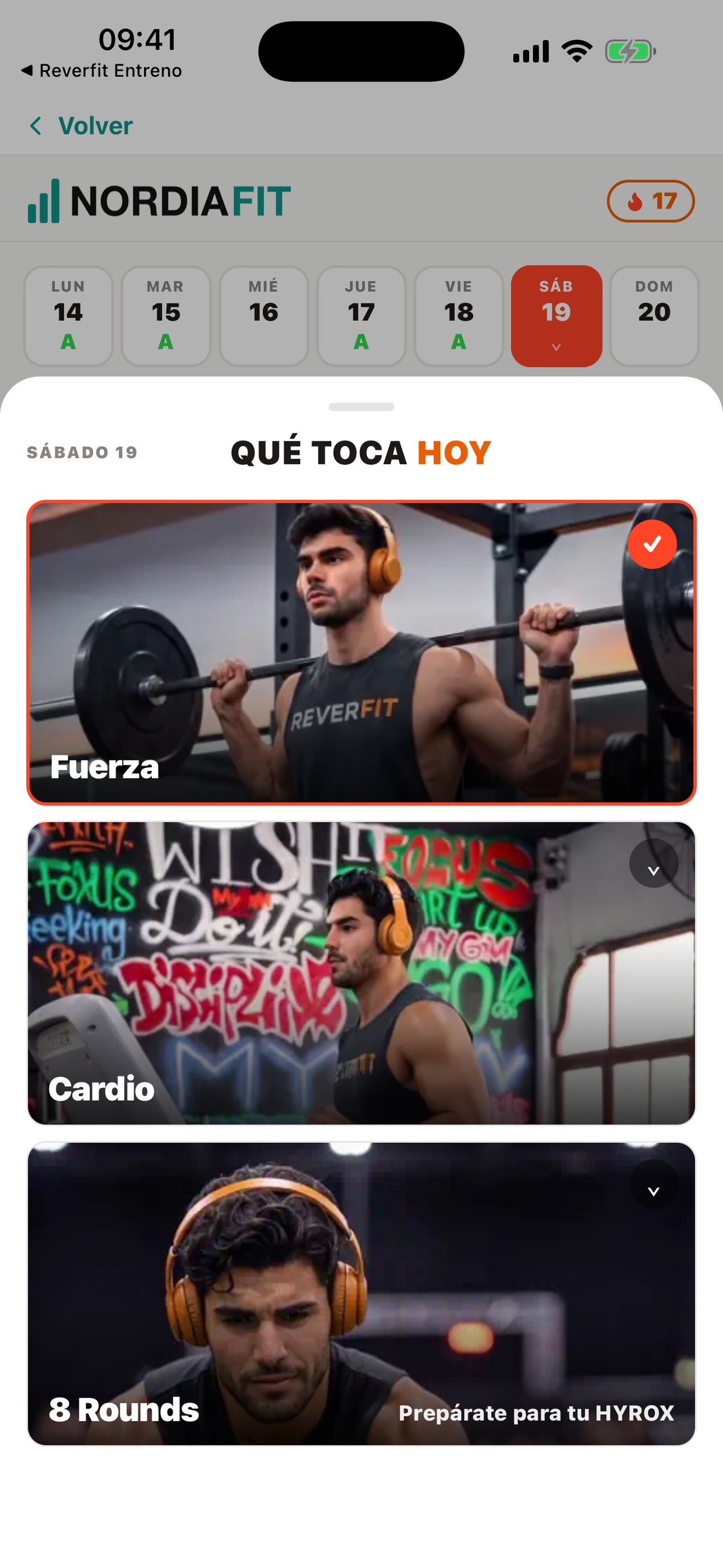 App de entrenamiento: qué toca hoy: fuerza, cardio u 8 Rounds, con Hugo en vídeo