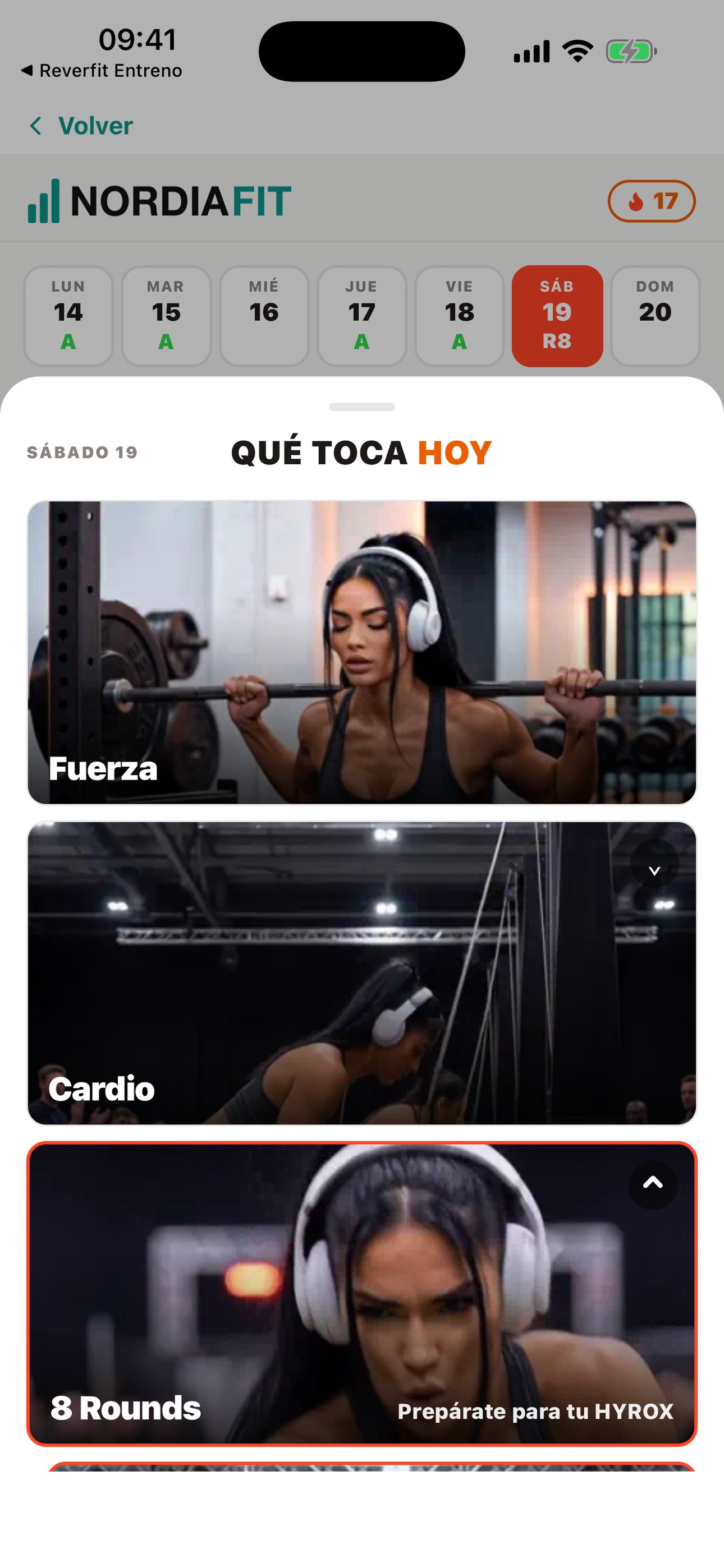 App de entrenamiento: qué toca hoy, con Nora: fuerza, cardio u 8 Rounds
