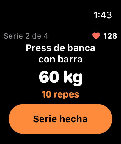 Reverfit Entreno en el Apple Watch: la serie con su peso y sus repeticiones