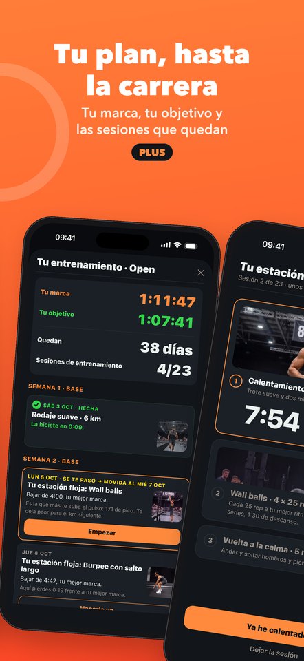 Tu plan, hasta la carrera: tu marca, tu objetivo y las sesiones que quedan. Plus