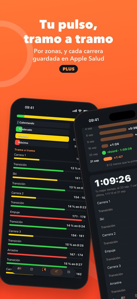 Tu pulso, tramo a tramo, por zonas, y cada carrera guardada en Apple Salud. Plus