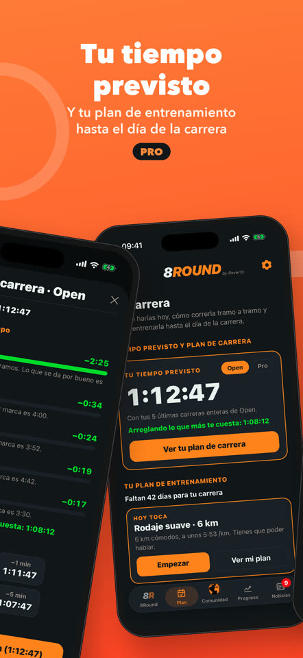 Tu tiempo previsto y tu plan de entrenamiento hasta el día de la carrera. Pro