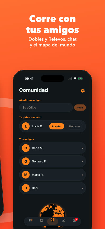 Corre con tus amigos: dobles y relevos, chat y el mapa del mundo